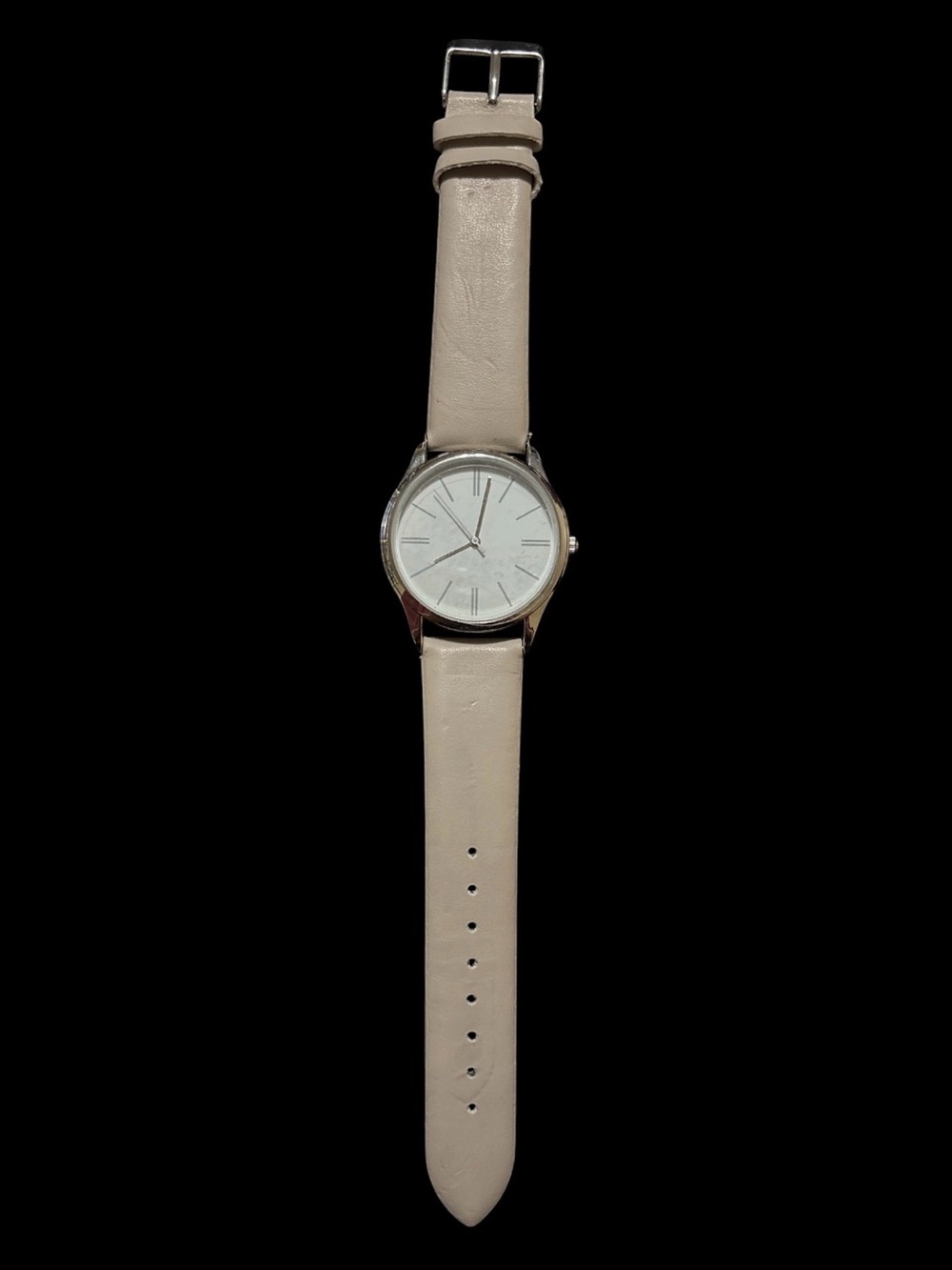 Minimalist Beige Leather Strap Watch